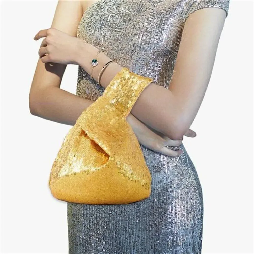 Golden Sequin Bag Wrist Handbag Glitter Clutch Purse for fashion Lovers